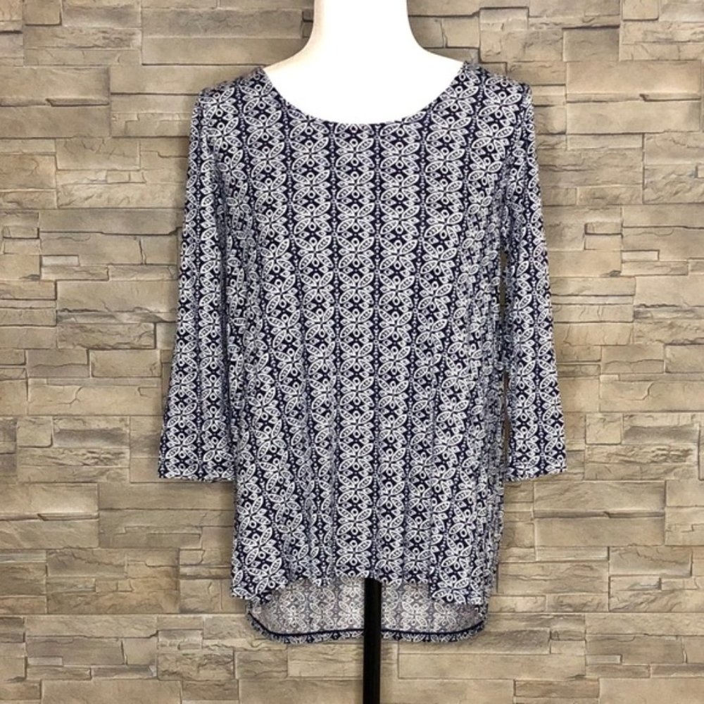Rose & Olive navy open-back blouse, NEW